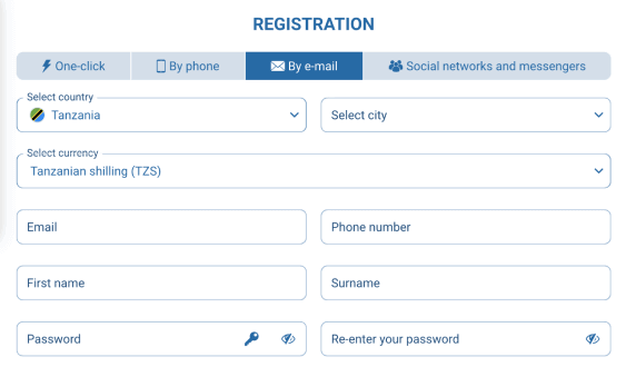 1xBet registration form